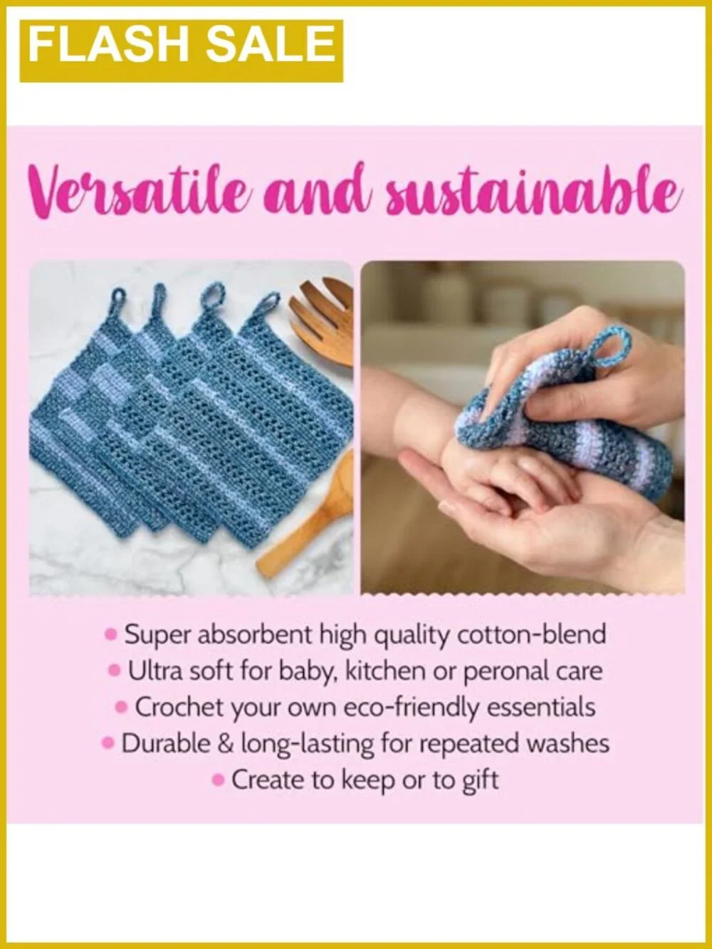 Crochet Kit for Beginners DIY Dishcloth Making 4 Reusable Cotton Cloths